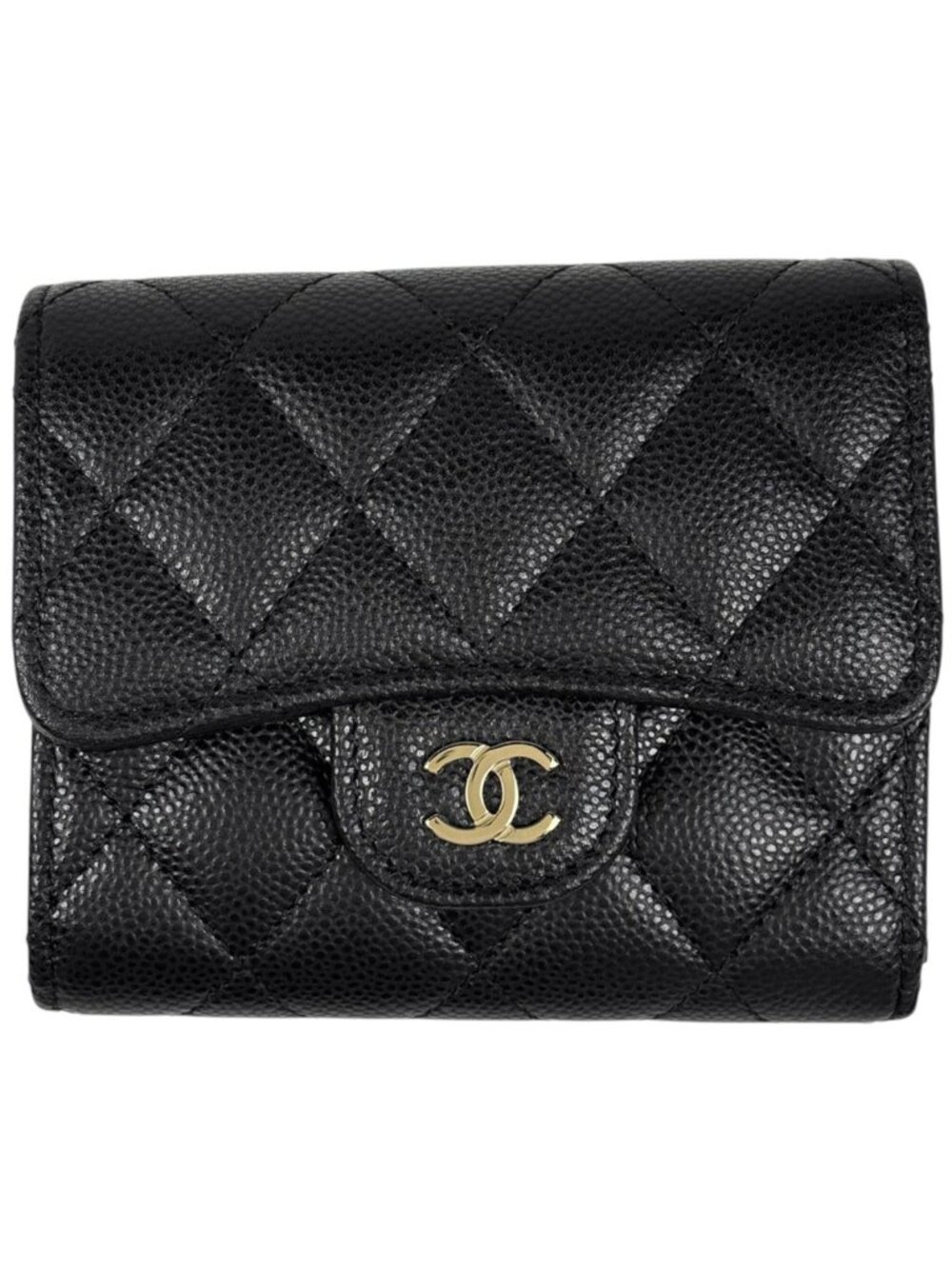Chanel Trifold Wallet CC Logo Quilted Caviar Leather Black